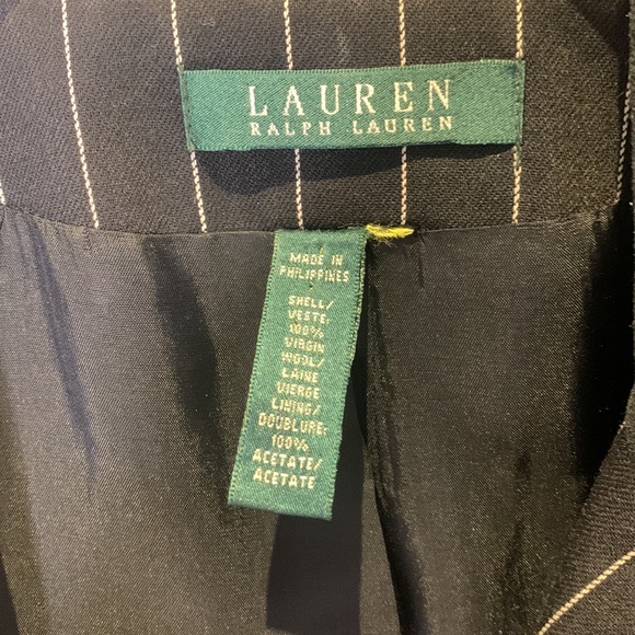Used Lauren RL 2 Pc Black Pinstripe Pant Suit, 16 - Picture 5 of 13